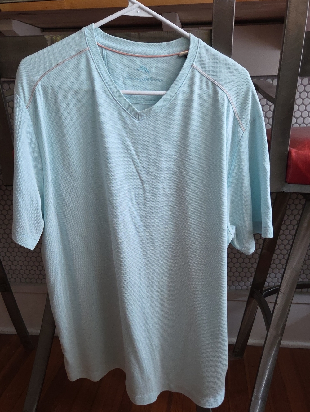 Tommy Bahama Men’s Pale Aqua V-Neck Performance Polo